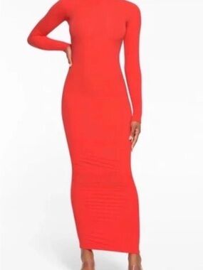 SKIMS Red Long-Sleeve Maxi Bodycon Dress nwot